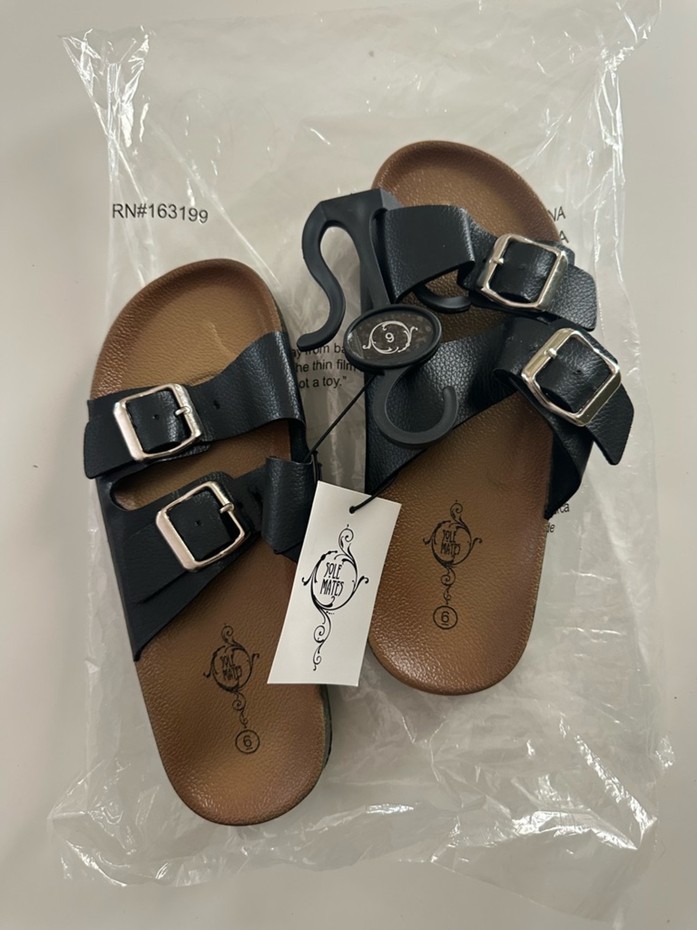 Sole Mates Double-Buckle Slide Sandals in Black and Brown